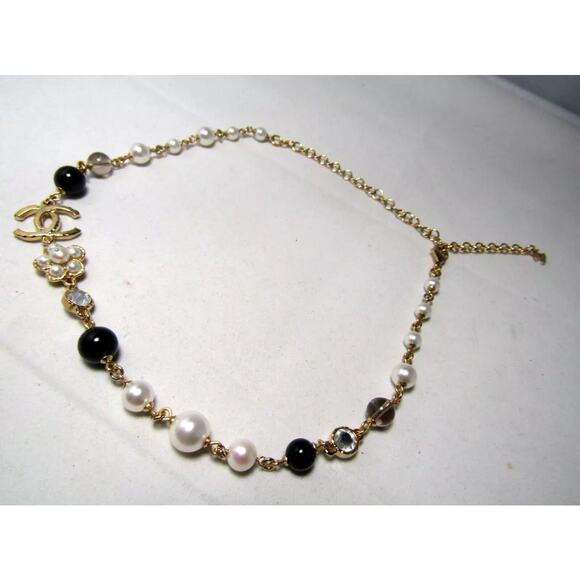 CHANEL 24P Crystal Glass Pearl CC Logo Necklace 17" - Picture 2 of 6